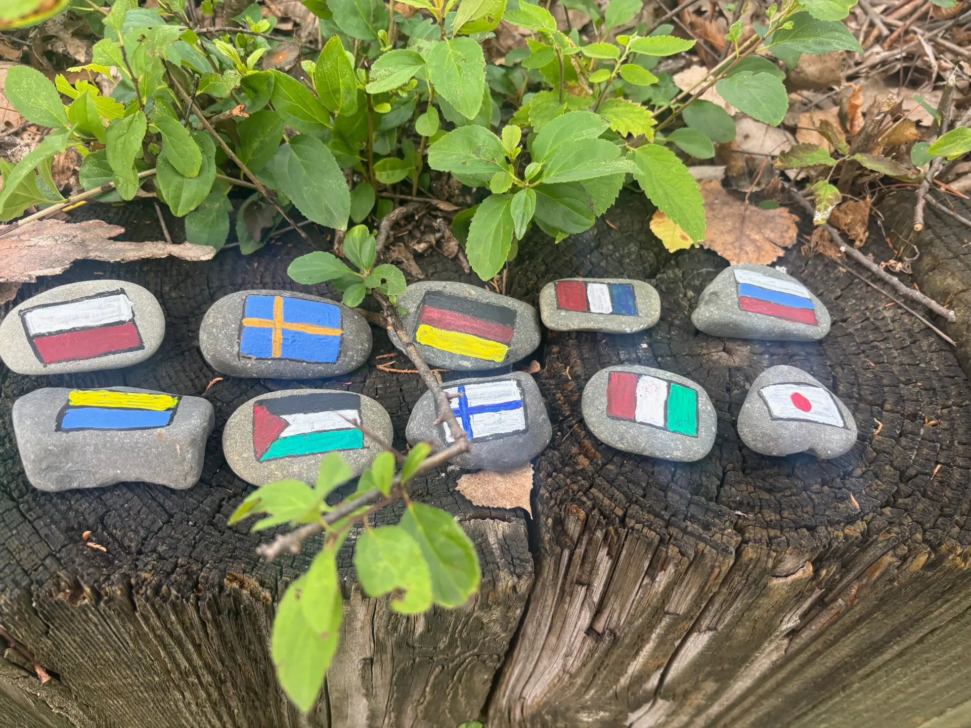 Many flags, one world: hand-painted rock art by JRT
